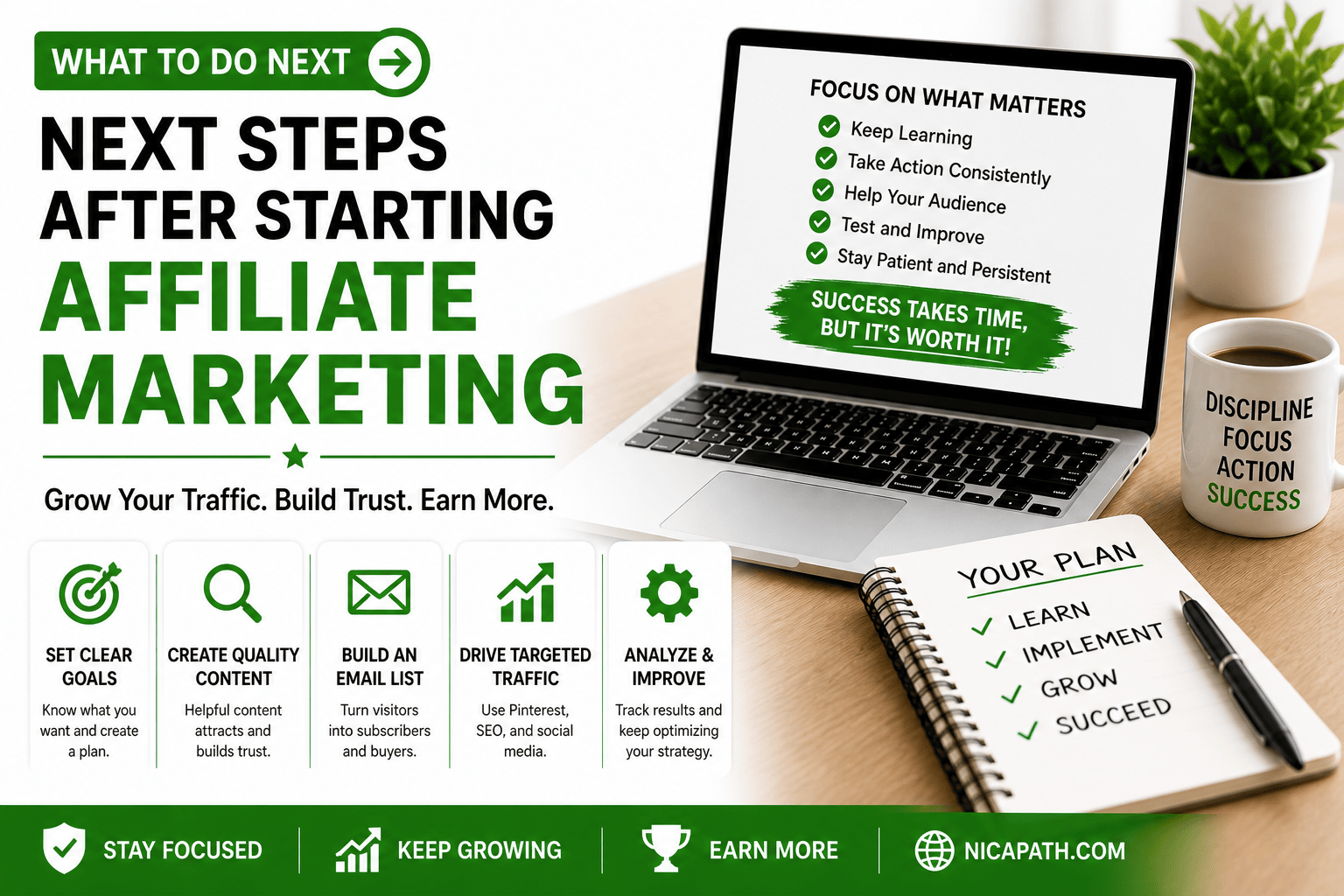 Next steps after starting affiliate marketing – grow traffic and income